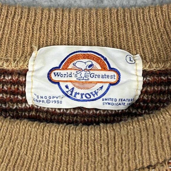 Vintage 70 Snoopy Arrow Worlds Greatest Sweater Peanuts Charlie Brown Large - Picture 4 of 8